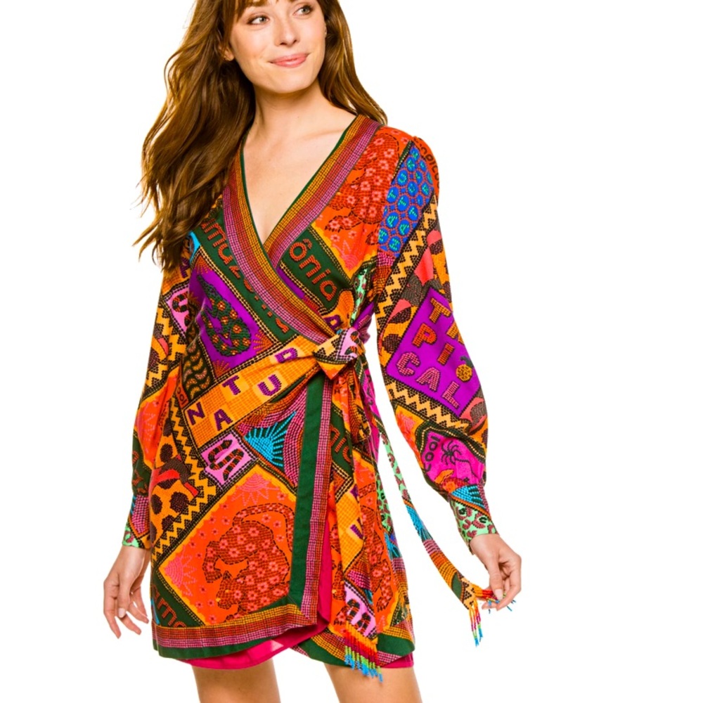 Farm Rio Dotted Patch Scarf Wrap minidress M